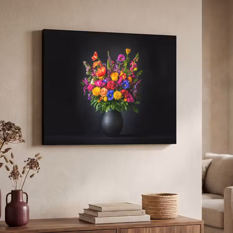 Felgekleurd - Bloemen - Vaas Textielframe zwart klein -sfeer3