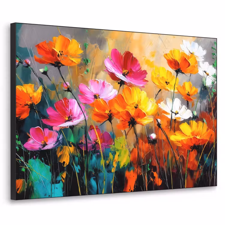 Felgekleurd - Bloemblaadjes - Abstract Textielframe zwart klein -3d