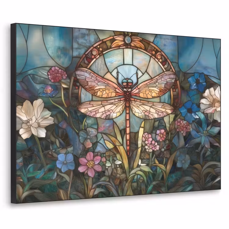 Libelle - Mozaïek - Bloemen - Kleurrijk Textielframe zwart klein -3d
