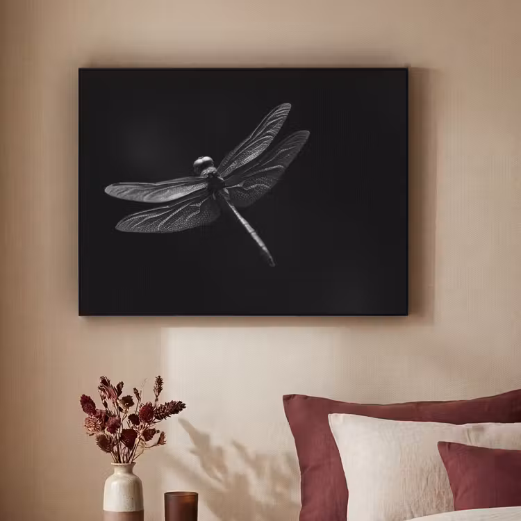 Libelle - Dieren - Zwart - Insect Textielframe zwart klein -sfeer1