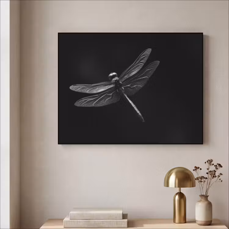 Libelle - Dieren - Zwart - Insect Textielframe - compleet frame klein -sfeer2