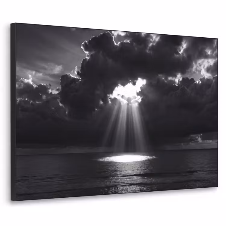 Licht - Wolken - Zee - Zwart-wit - Natuur Textielframe zwart klein -3d