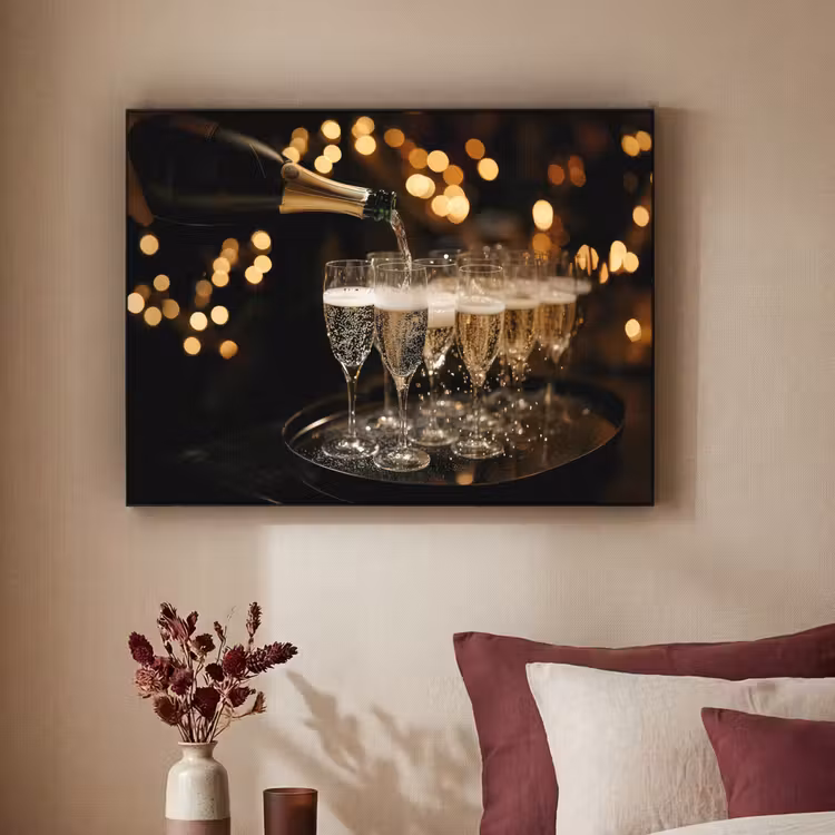 Lichtjes - Champagne - Dienblad - Glazen Textielframe - compleet frame klein -sfeer1