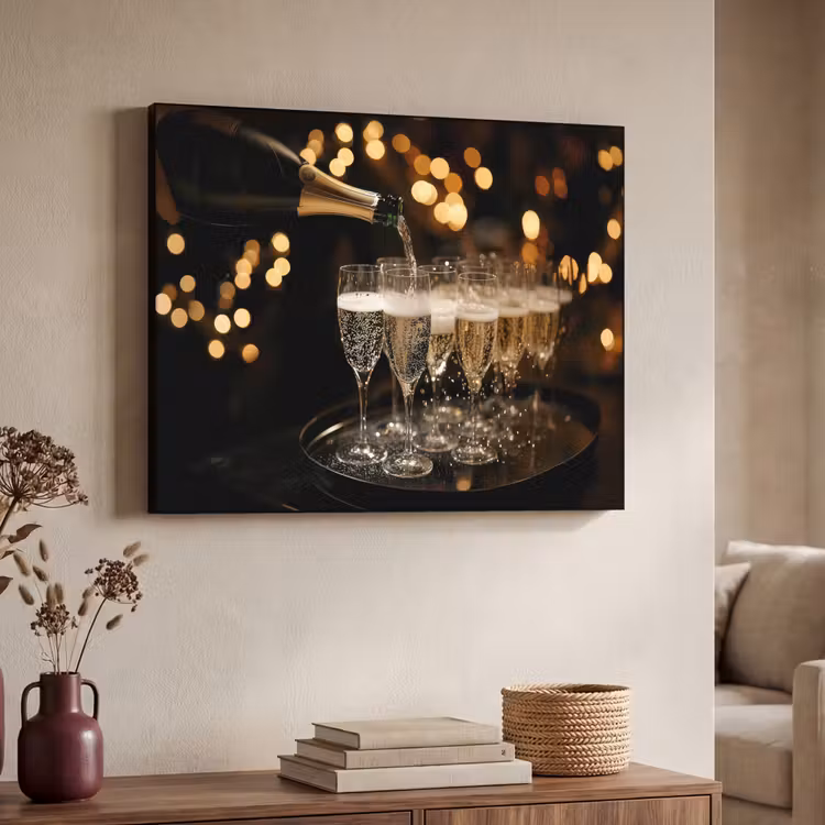 Lichter - Champagner - Gläser Textielframe zwart klein -sfeer3