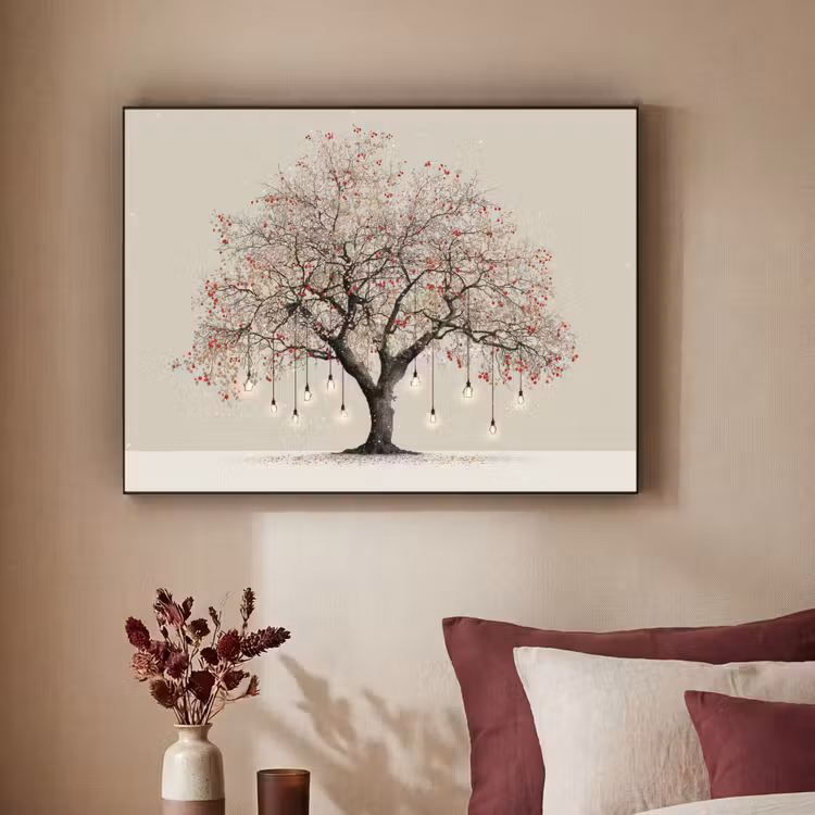 Lichtboom - Winter - Kerst - Meerkleurig Textielframe zwart klein -sfeer1