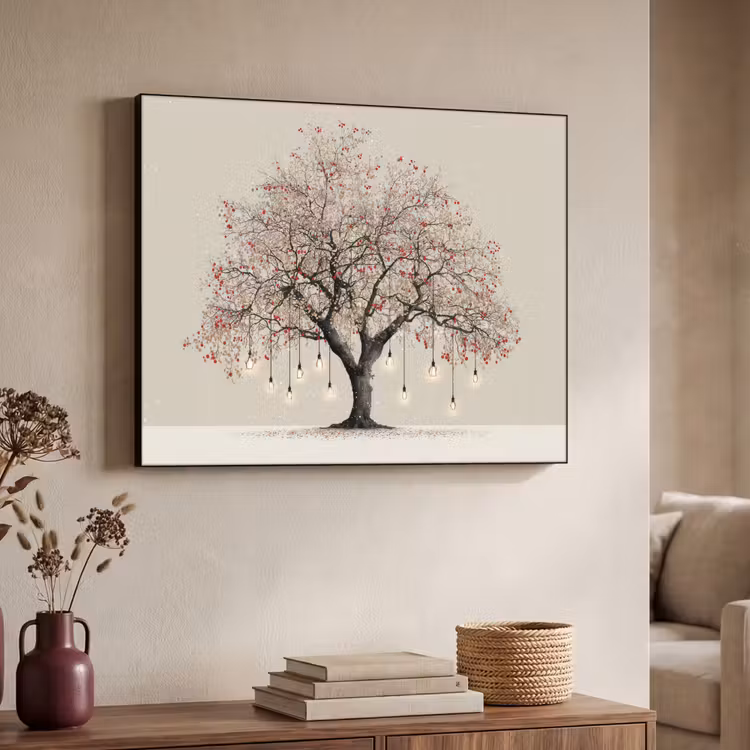 Lichtboom - Winter - Kerst - Meerkleurig Textielframe zwart klein -sfeer3