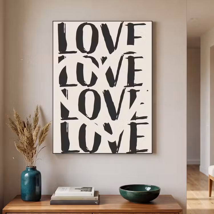 Love - Hart - Beige Textielframe zwart klein -sfeer1