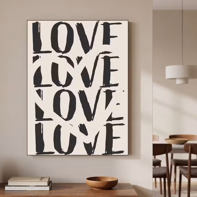 Love - Hart - Beige Textielframe zwart klein -sfeer2