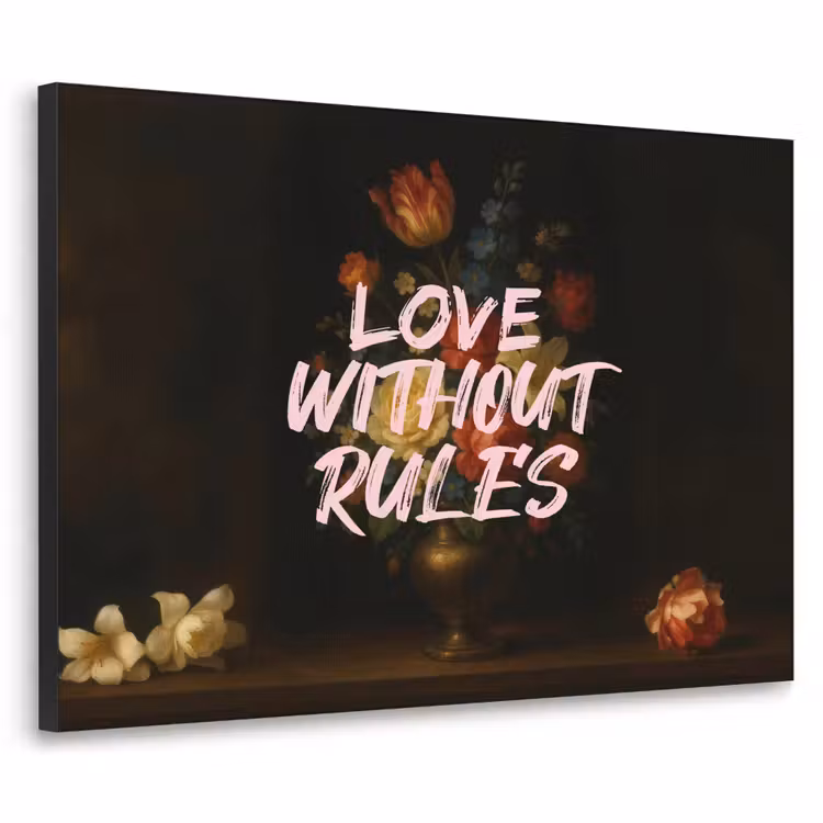 Liefde - Modern - Bloemen Textielframe zwart klein -3d