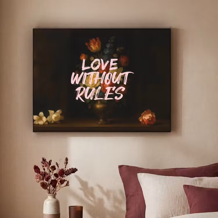 Liefde - Modern - Bloemen Textielframe zwart klein -sfeer1