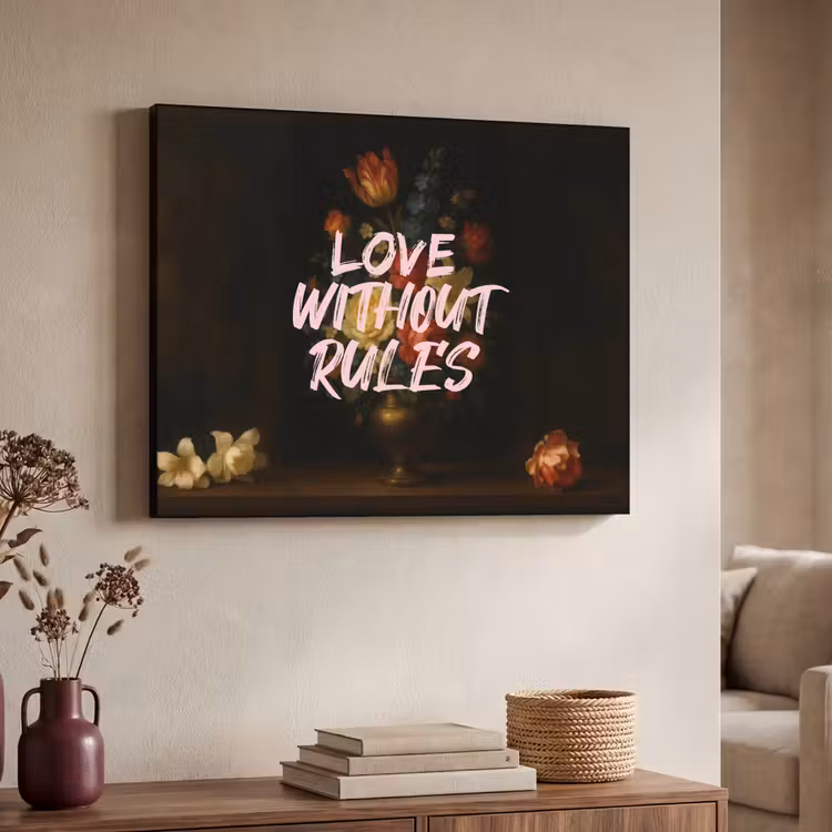 Liefde - Modern - Bloemen Textielframe - compleet frame klein -sfeer3