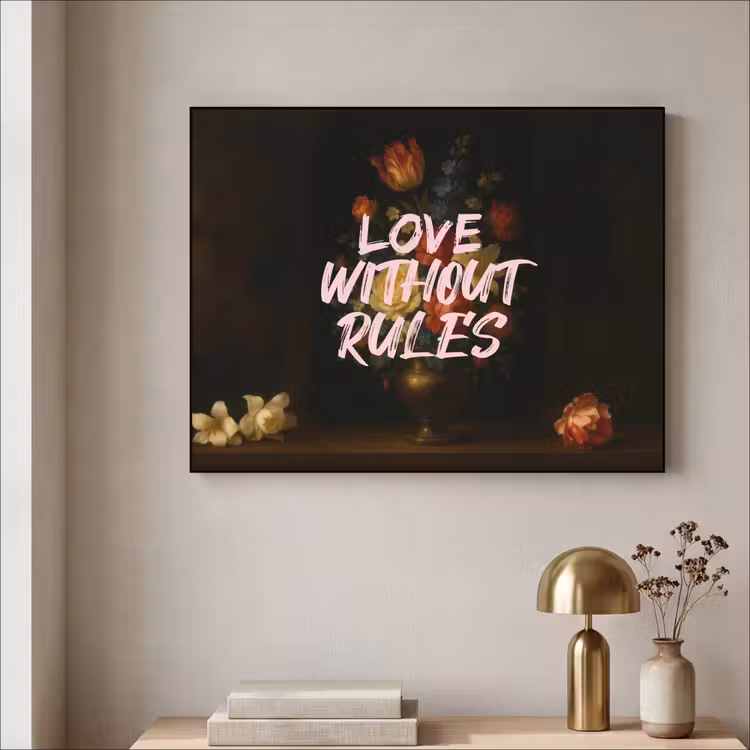 Liefde - Modern - Bloemen Textielframe zwart klein -sfeer2