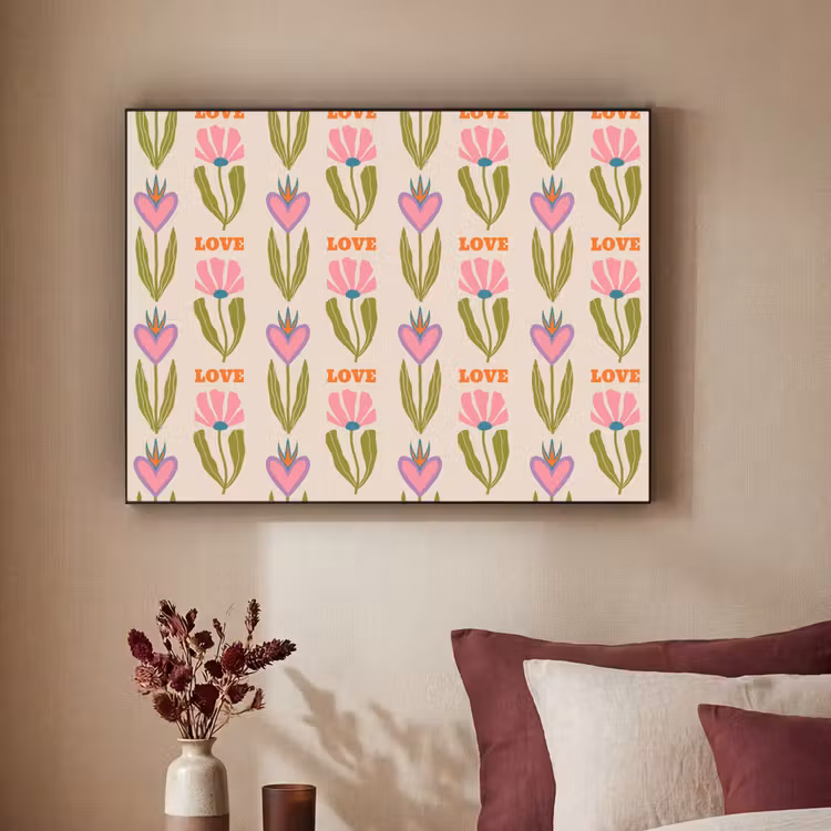 Love - Patroon - Bloemen - Hartjes Textielframe zwart klein 947 -sfeer1
