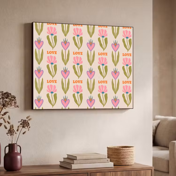 Love - Patroon - Bloemen - Hartjes Textielframe - compleet frame klein 947 -sfeer3