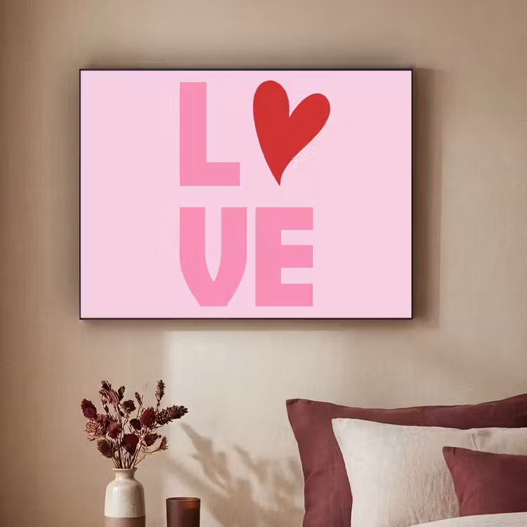 Love - Roze - Hart - Valentijn Textielframe - compleet frame klein -sfeer1