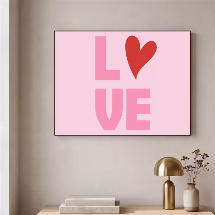 Love - Roze - Hart - Valentijn Textielframe - compleet frame klein -sfeer2