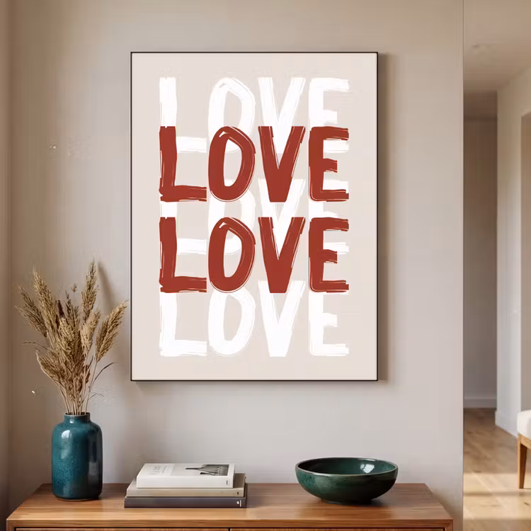 Love - Rood - Tekst Textielframe zwart klein -sfeer1