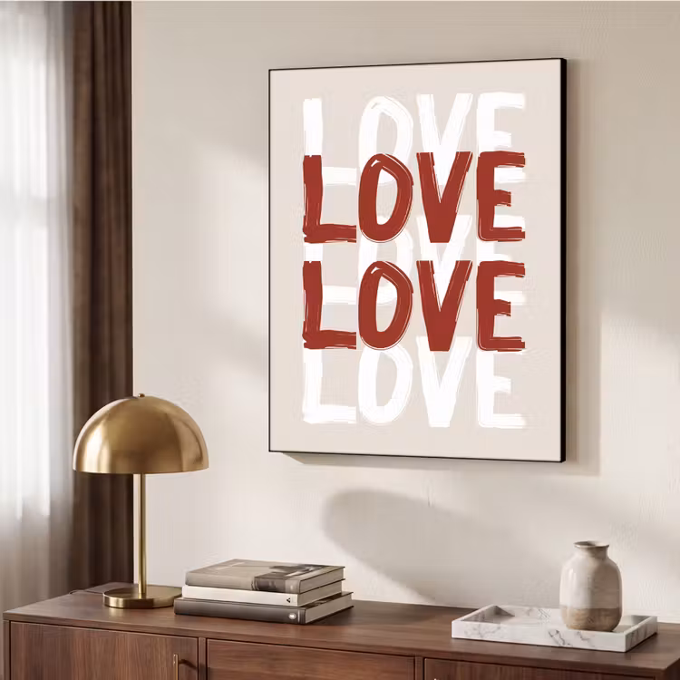 Love - Rood - Tekst Textielframe zwart klein -sfeer3