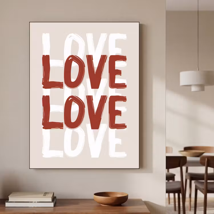Love - Rood - Tekst Textielframe zwart klein -sfeer2