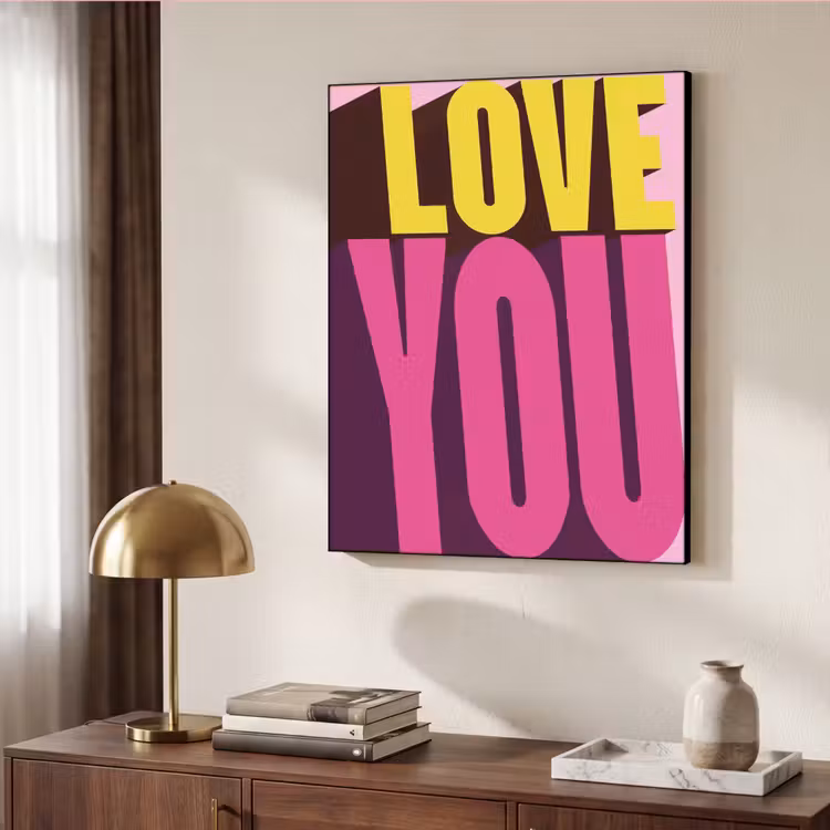 Love - Tekst - Roze - Valentijn Textielframe zwart klein -sfeer3