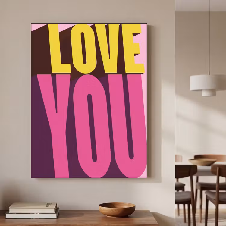 Love - Tekst - Roze - Valentijn Textielframe zwart klein -sfeer2