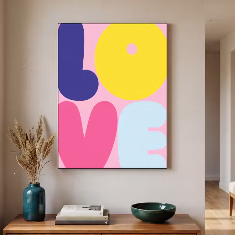 Love - Valentijn - Kleurrijk Textielframe zwart klein -sfeer1