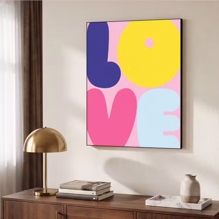 Love - Valentijn - Kleurrijk Textielframe zwart klein -sfeer3