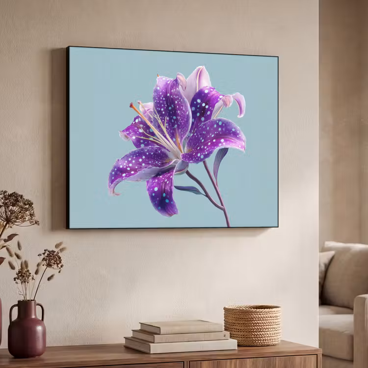 Lelie - Bloem - Paars - Stippen Textielframe - compleet frame klein -sfeer3