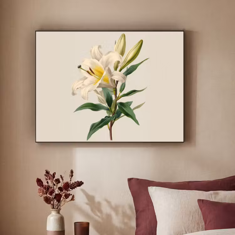 Lelie - Elegant - Botanisch - Beige Textielframe - compleet frame klein -sfeer1