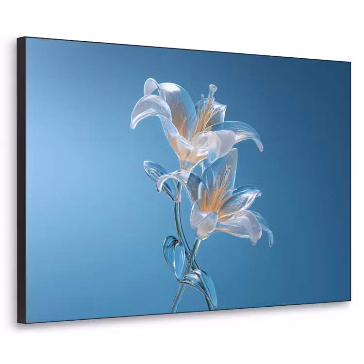 Lelies - Blauw - Glazen Textielframe zwart klein -3d