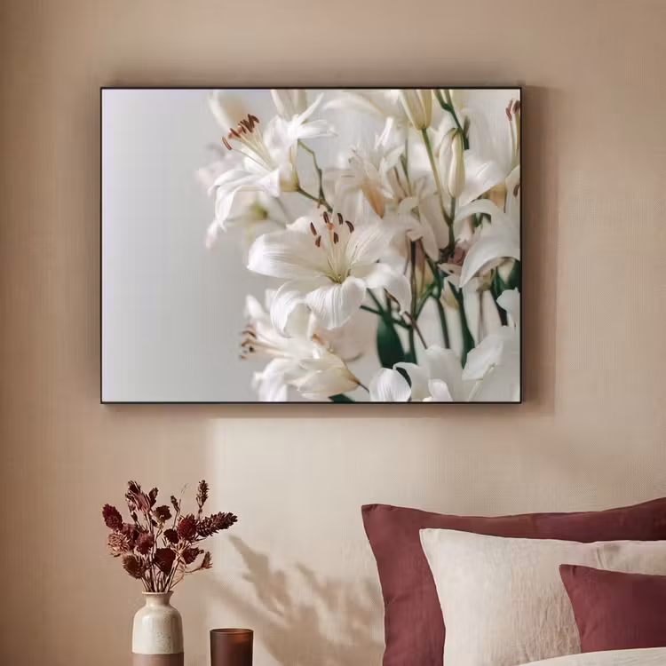 Lelies - Boekte - Wit - Meeldraden Textielframe zwart klein -sfeer1