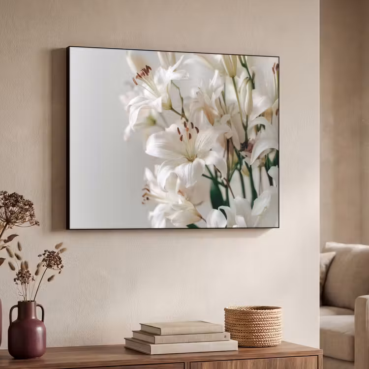 Lelies - Boekte - Wit - Meeldraden Textielframe zwart klein -sfeer3