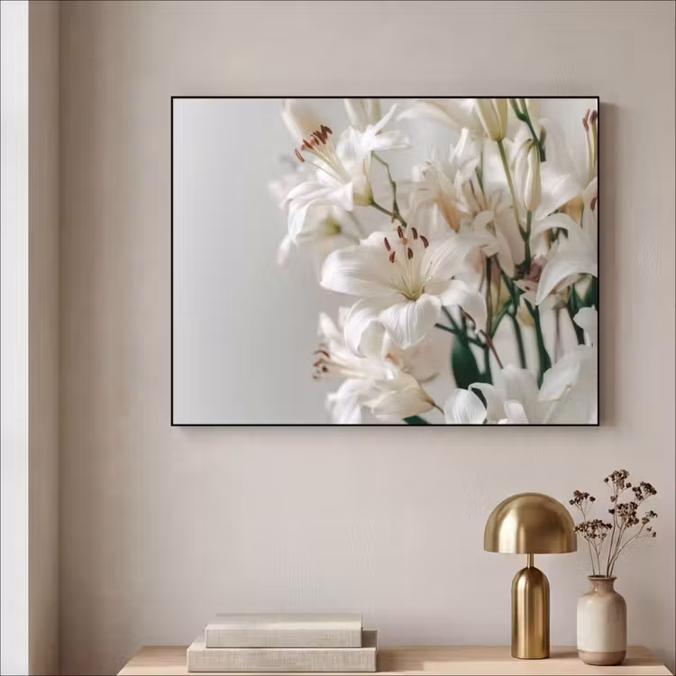Lelies - Boekte - Wit - Meeldraden Textielframe - compleet frame klein -sfeer2