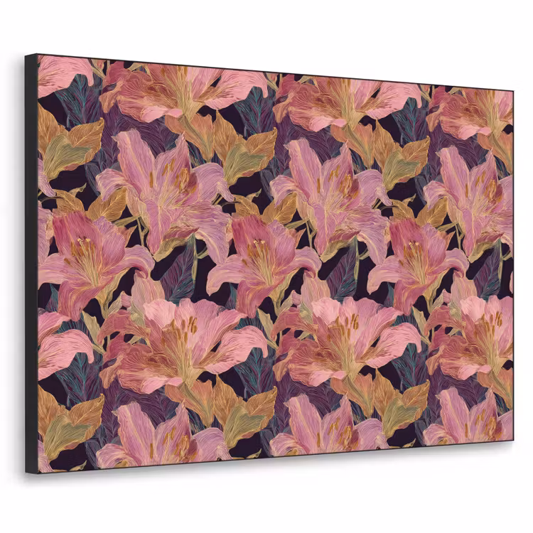 Lelies - Patroon - Roze - Goud Textielframe zwart klein 947 -3d
