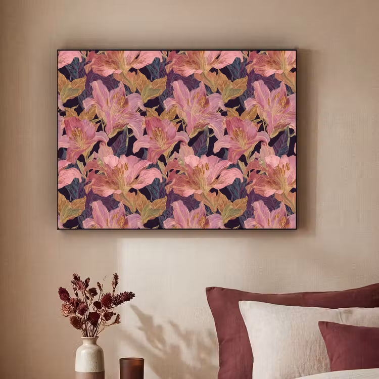 Lelies - Patroon - Roze - Goud Textielframe zwart klein 947 -sfeer1