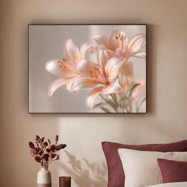 Lelies - Meeldraden - Roze - Wazig Textielframe - compleet frame klein -sfeer1