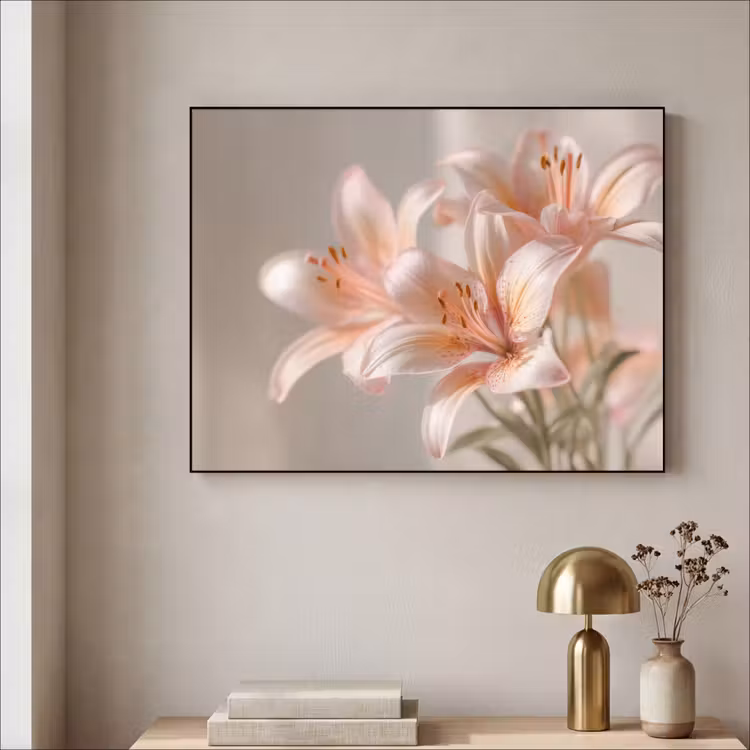 Lelies - Meeldraden - Roze - Wazig Textielframe - compleet frame klein -sfeer2