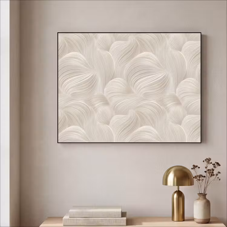 Lijnen - Waaier - Beige Textielframe zwart klein 947 -sfeer2