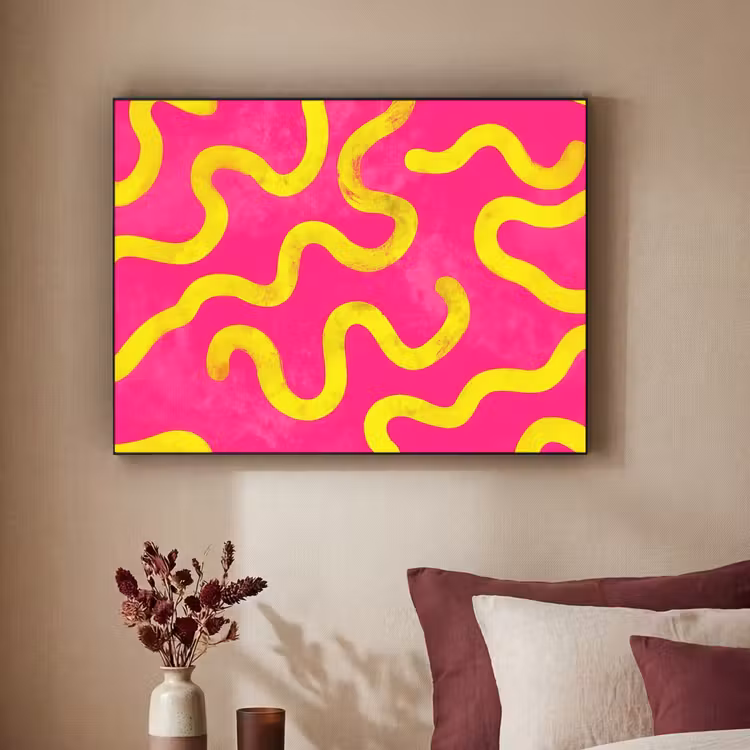 Lijn - Geel - Abstract Textielframe - compleet frame klein -sfeer1