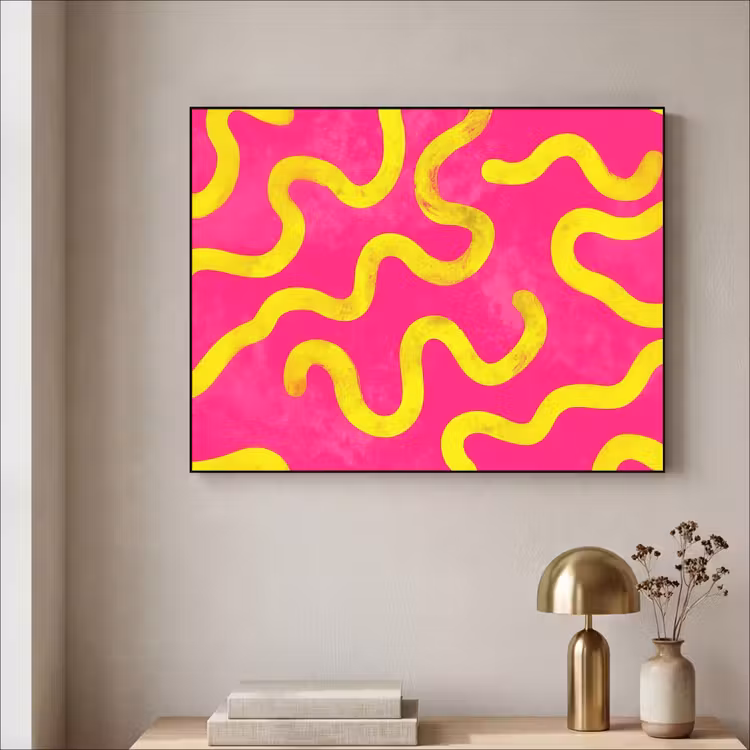Lijn - Geel - Abstract Textielframe - compleet frame klein -sfeer2