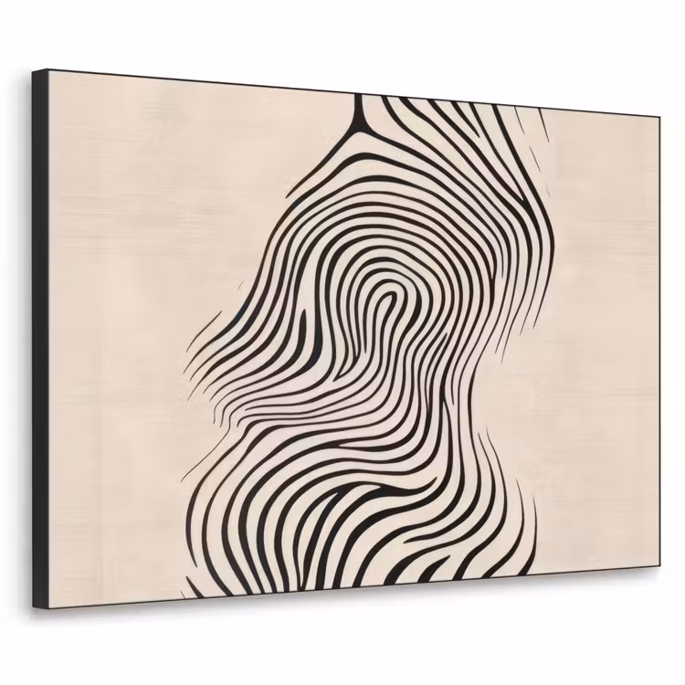 Lijnen - Abstract - Golvend - Zwart Textielframe - compleet frame klein -3d