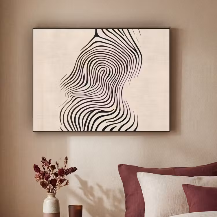 Lijnen - Abstract - Golvend - Zwart Textielframe - compleet frame klein -sfeer1