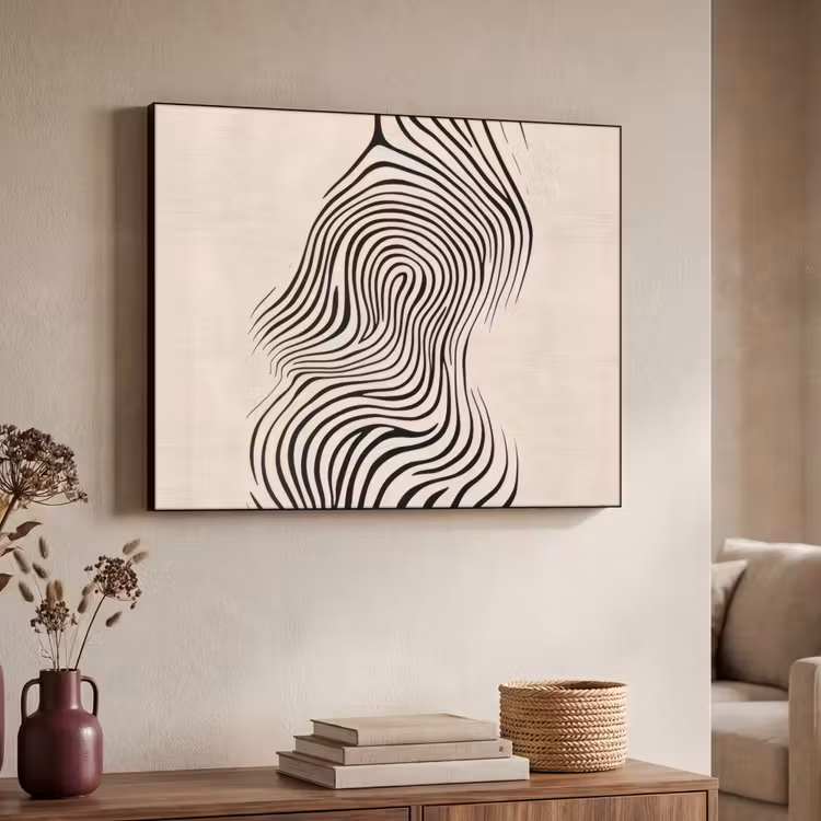 Lijnen - Abstract - Golvend - Zwart Textielframe - compleet frame klein -sfeer3