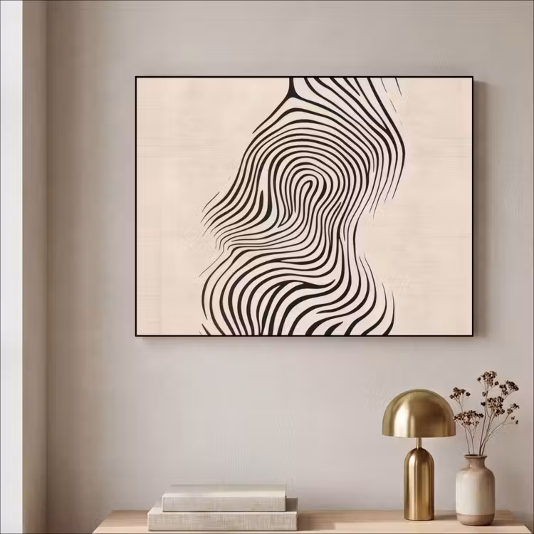 Lijnen - Abstract - Golvend - Zwart Textielframe zwart klein -sfeer2
