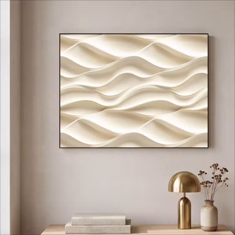 Lijnen - Golvend - Crème Textielframe zwart klein 947 -sfeer2