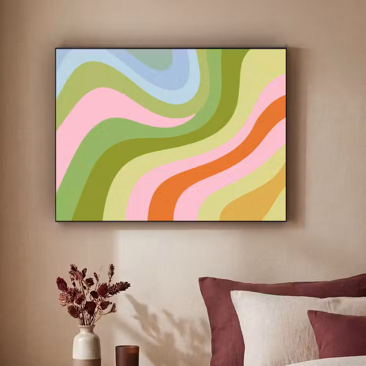 Lijnen - Pasteltinten - Golvend Textielframe zwart klein -sfeer1