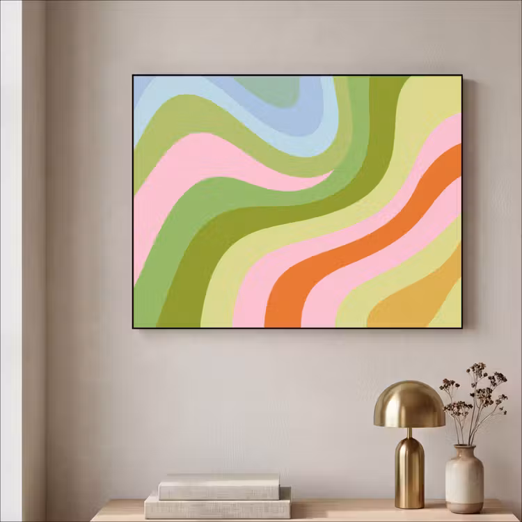 Lijnen - Pasteltinten - Golvend Textielframe - compleet frame klein -sfeer2