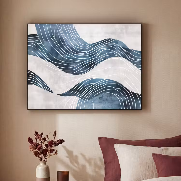 Lijnen - Golven - Abstract - Grijs Textielframe zwart klein -sfeer1
