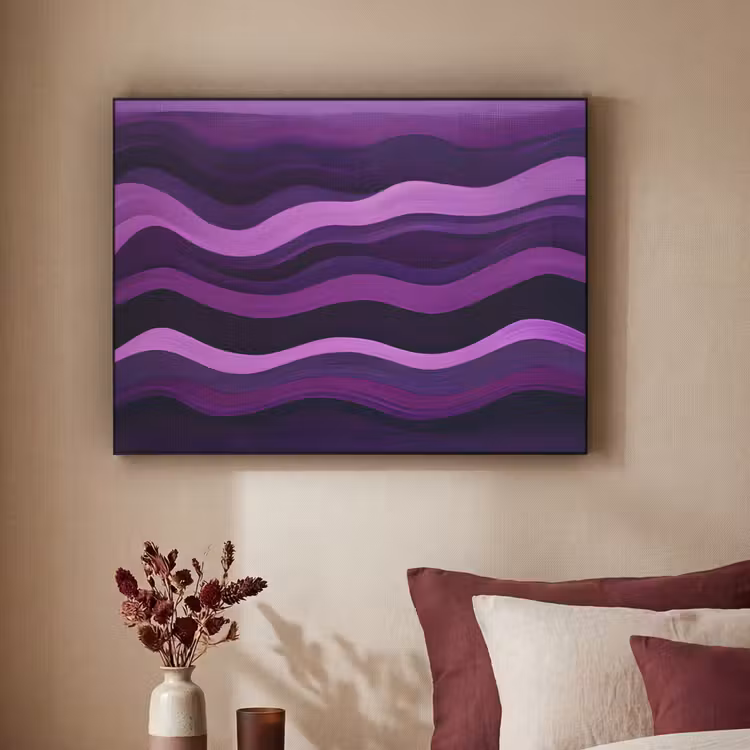Lijnen - Golven - Paars - Abstract Textielframe zwart klein -sfeer1