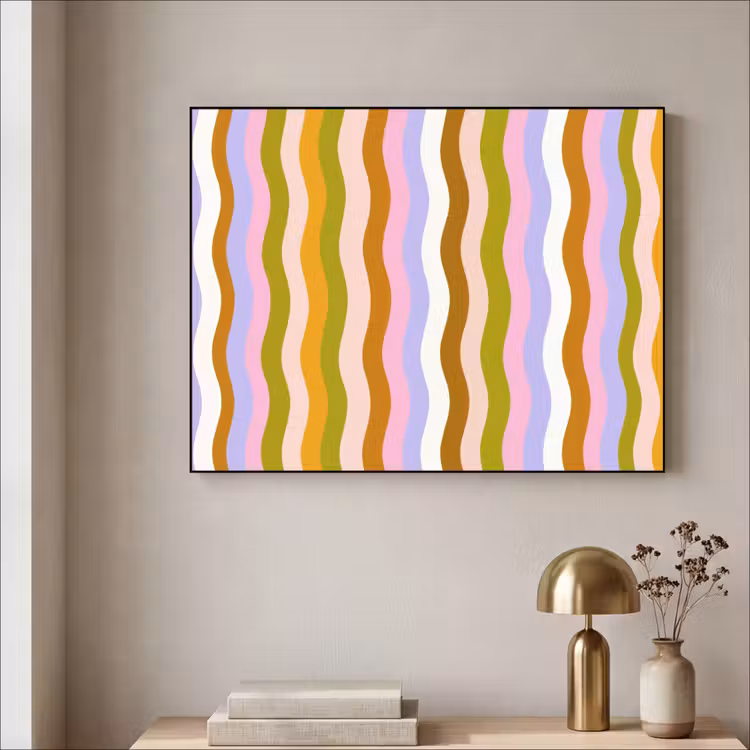 lijnen - Golven - Pastelkleuren - Patroon Textielframe - compleet frame klein -sfeer2